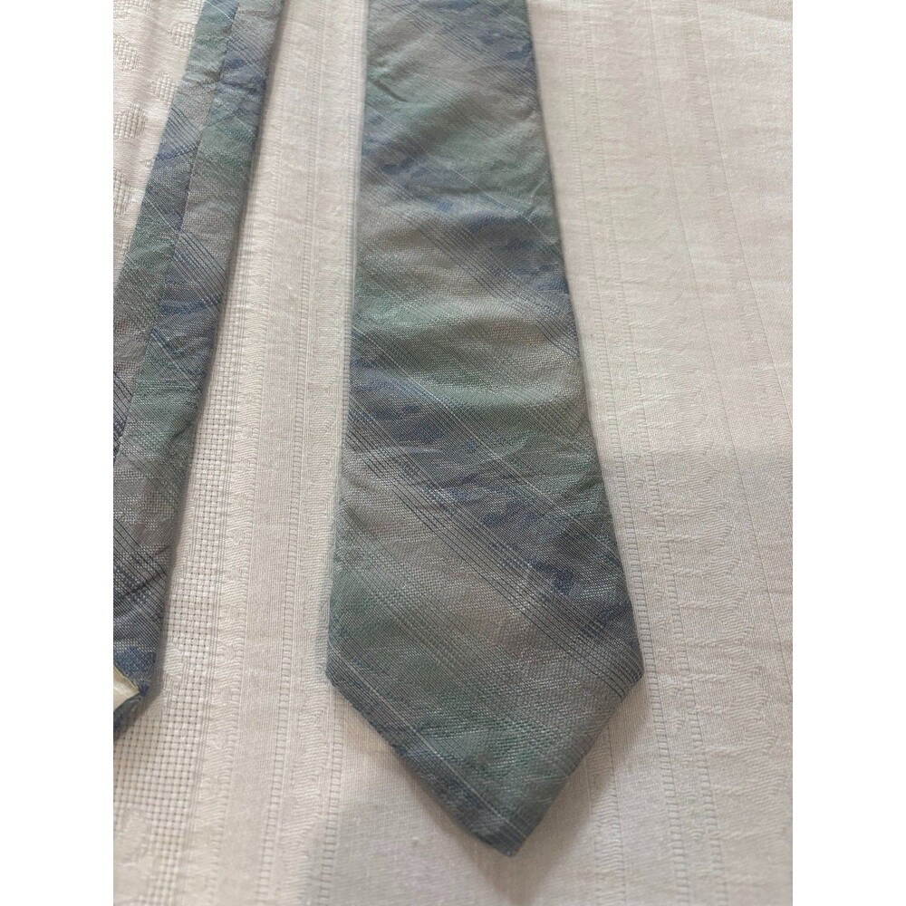 Vintage Paco Rabanne Paris Silk Tie Blue Green Plaid Mens Necktie